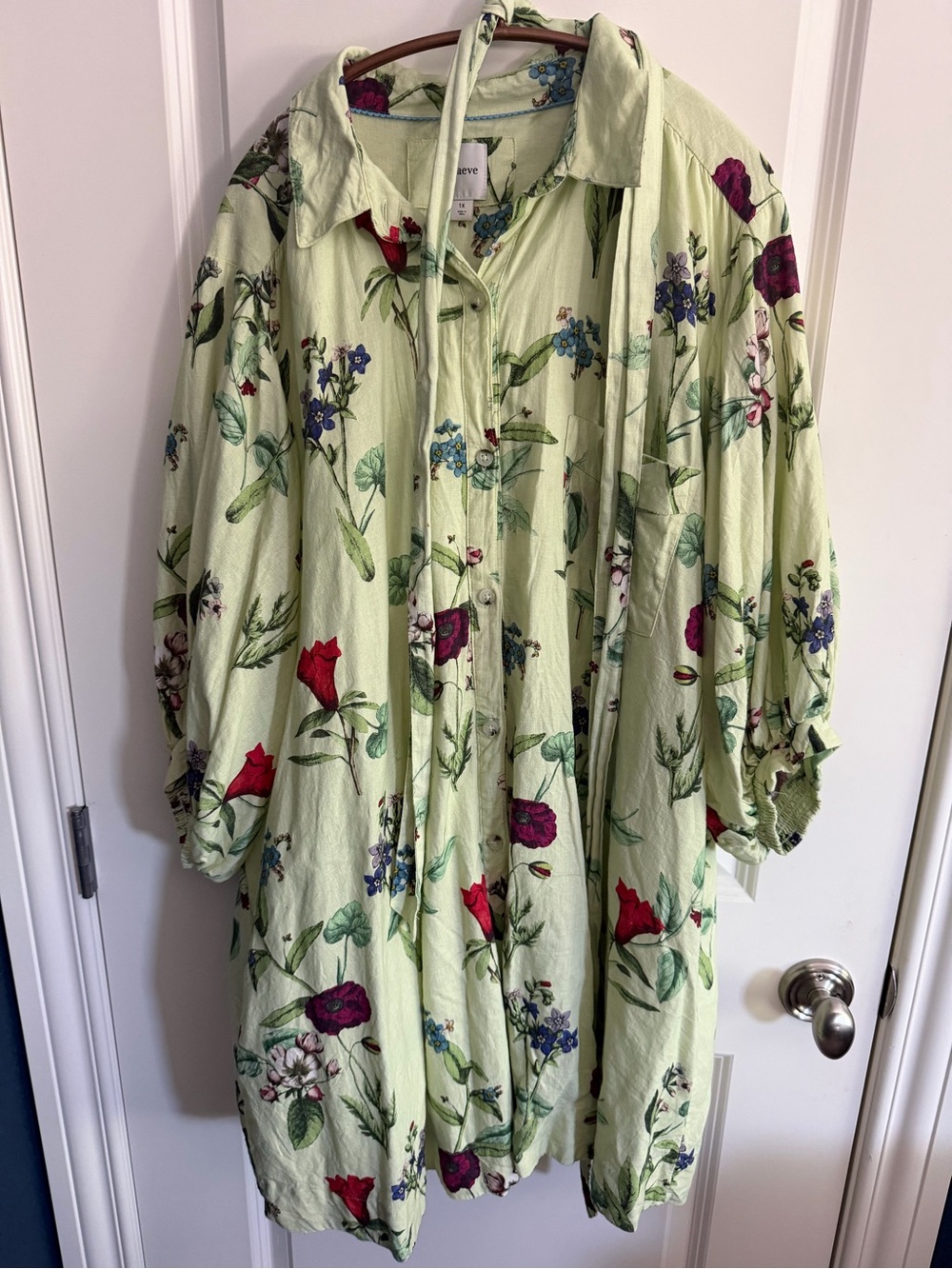 Maeve Light Green Floral Mini Dress with Red & Purple Blooms